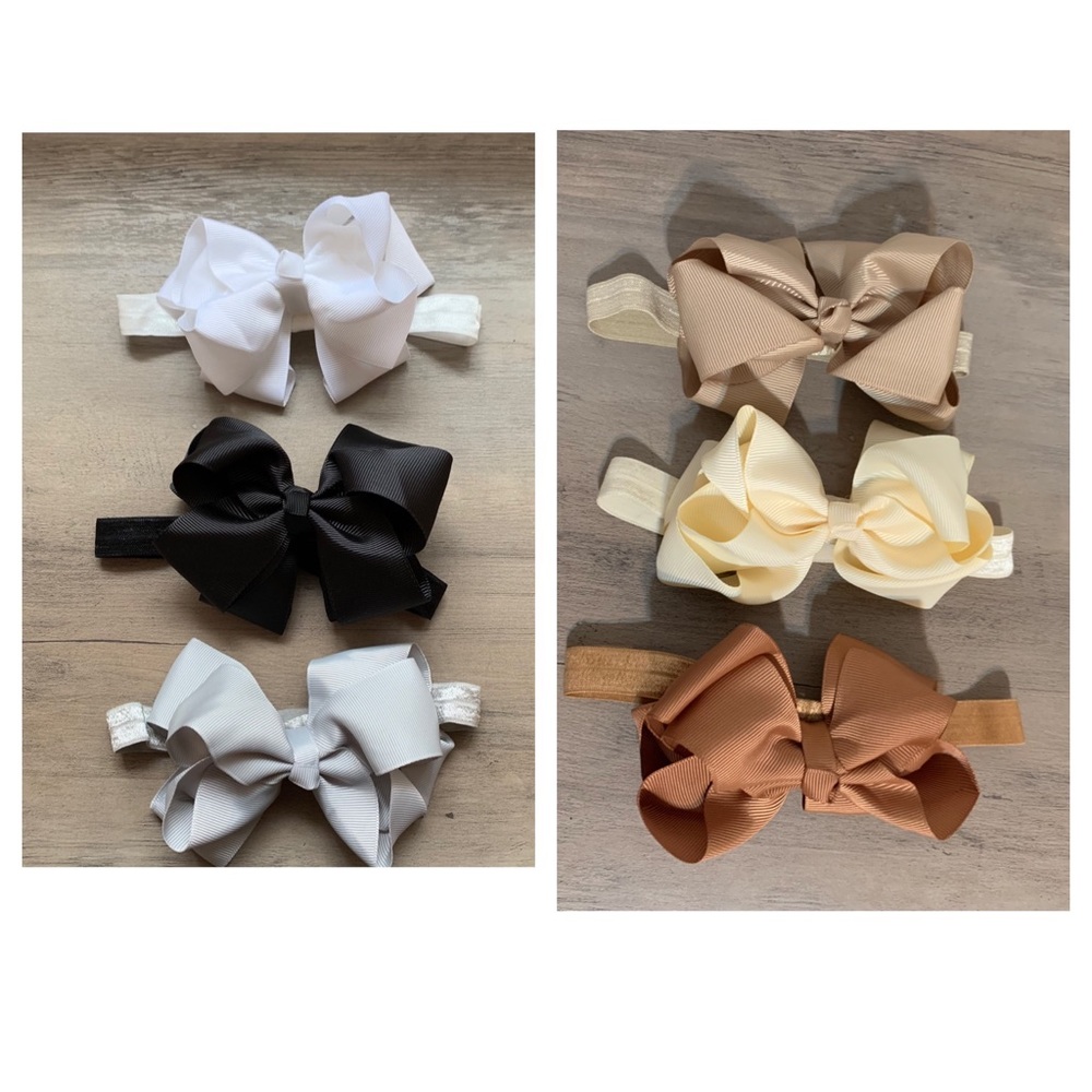 Ribbon Hair Bow Elastic Headband Set of 6, New